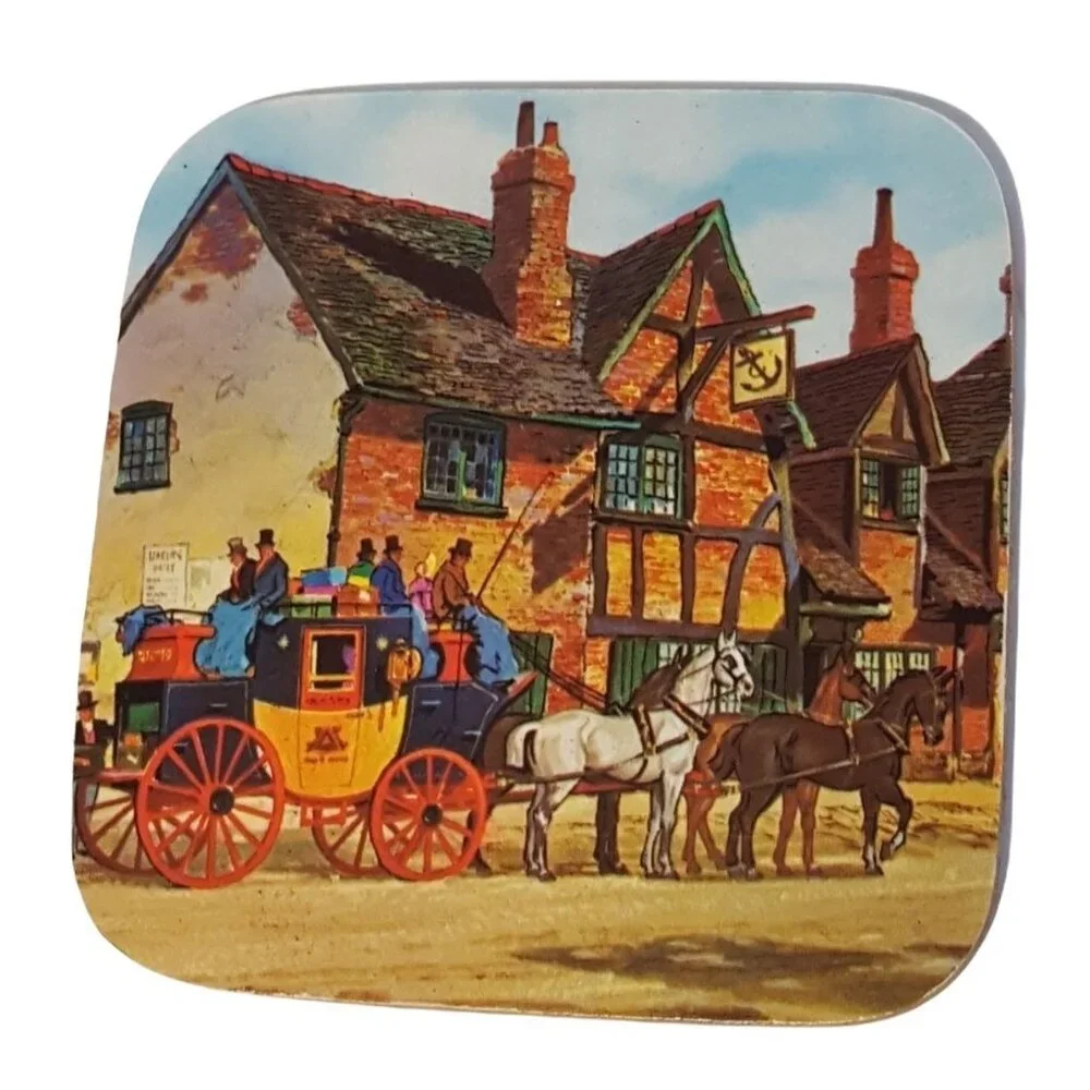 Pimpernel Coasters Vintage‎ English Inns Set of 6 Acrylic Cork England